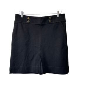 Ann Taylor Factory Black Flat Front Skirt Gold Button Detail Women's 12 New $80